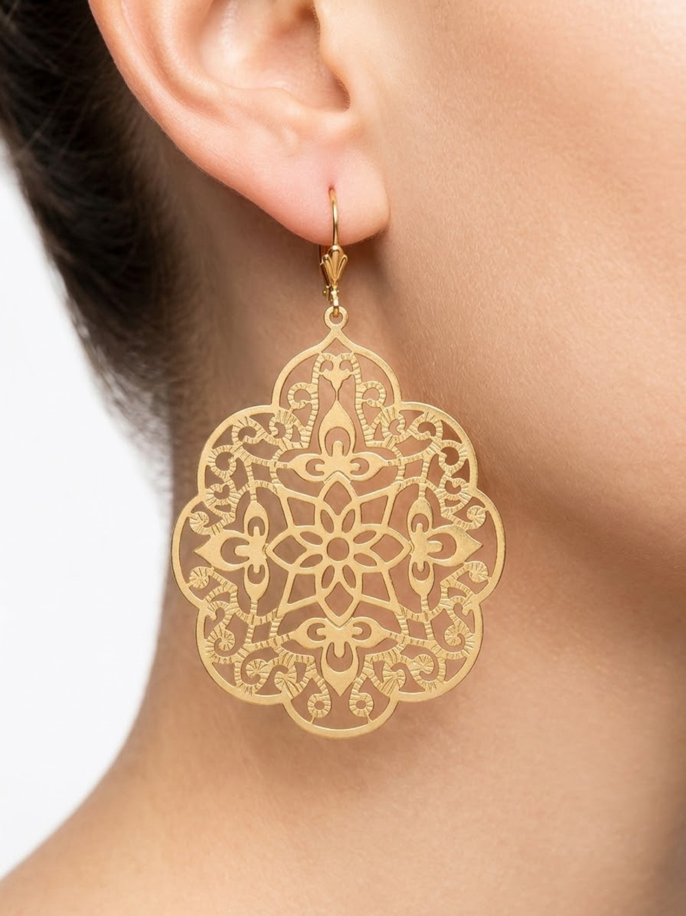 Gold Filigree Floral Drop Earrings - Women Jewelry